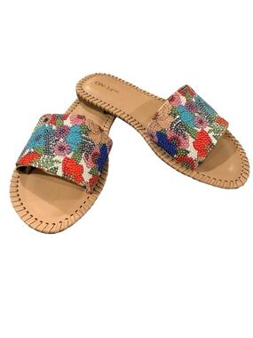 On 34th Floral Slide Sandals MilleFiori Style Multicolor Floral Beaded Strap